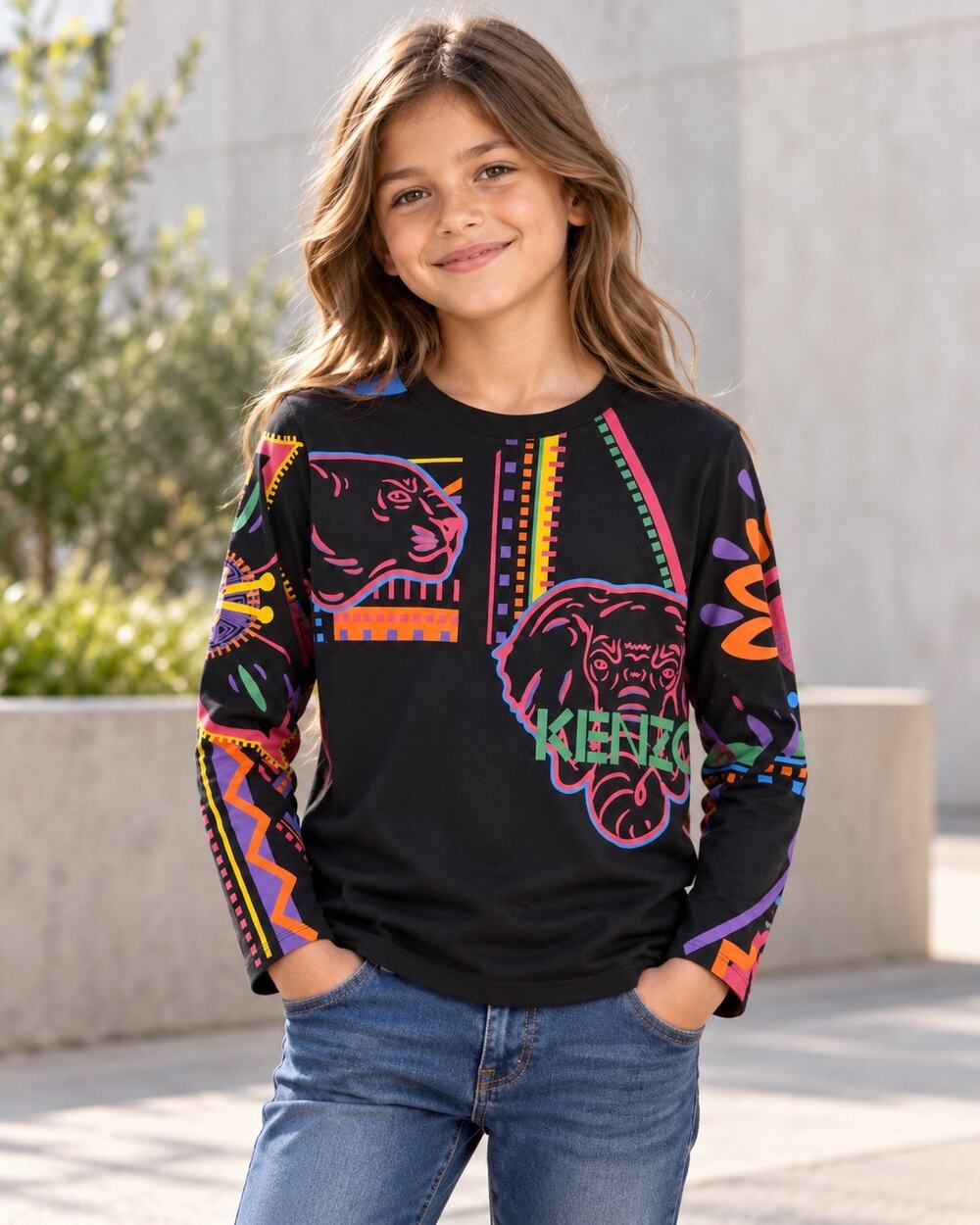 Kenzo Kids Girls' Graphic Printed Long Sleeve Top size 14A